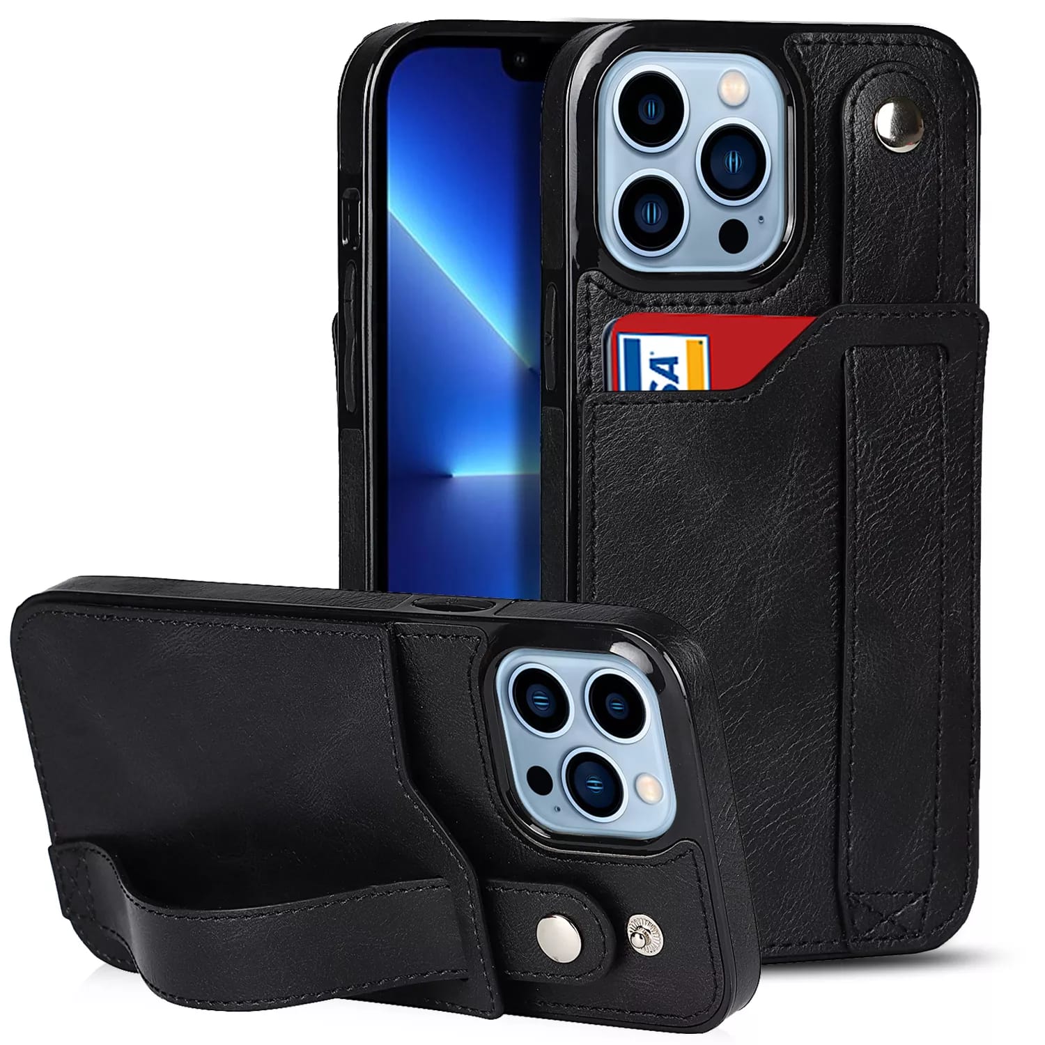 Premium Leather Wallet Style Hand Strap Case iPhone cover – JustAndBest India